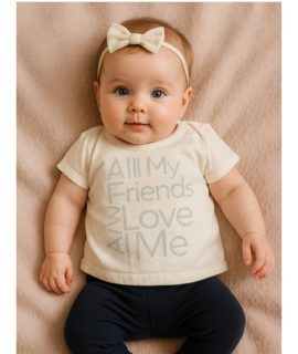 Babyset meisje, wit T-shirt met donkerblauwe leggin