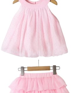 Ballon top met stroken rok- Licht roze