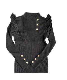 Zwarte trui met gouden knopen