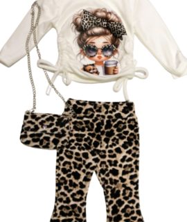 Leopard Legging Set velvet (Met Tasje) -Off White