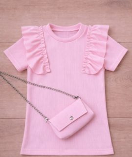 Ruffle Top met Tasje- Zacht Roze