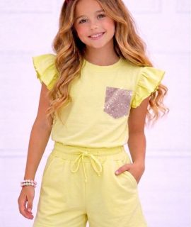 Glitter Short set- Geel