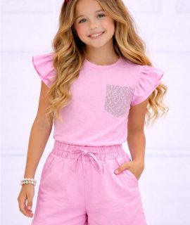 Glitter short set- Roze